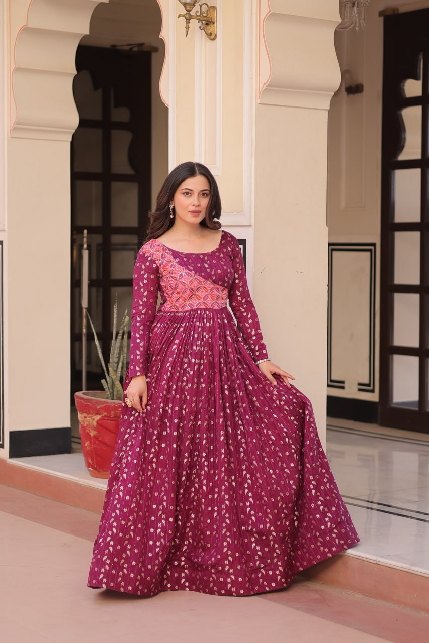 Women's Cotton Printed Anarkali Gown Dress with Embroidered Yoke Design - Image 16
