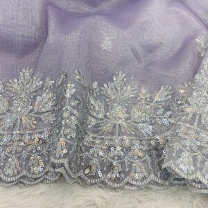 Women's Dreamy Lavender Twill Net Saree with All-Over Silver Sequin & Thread Embroidery – Complete with Heavily Worked Border for Festive & Wedding Wear