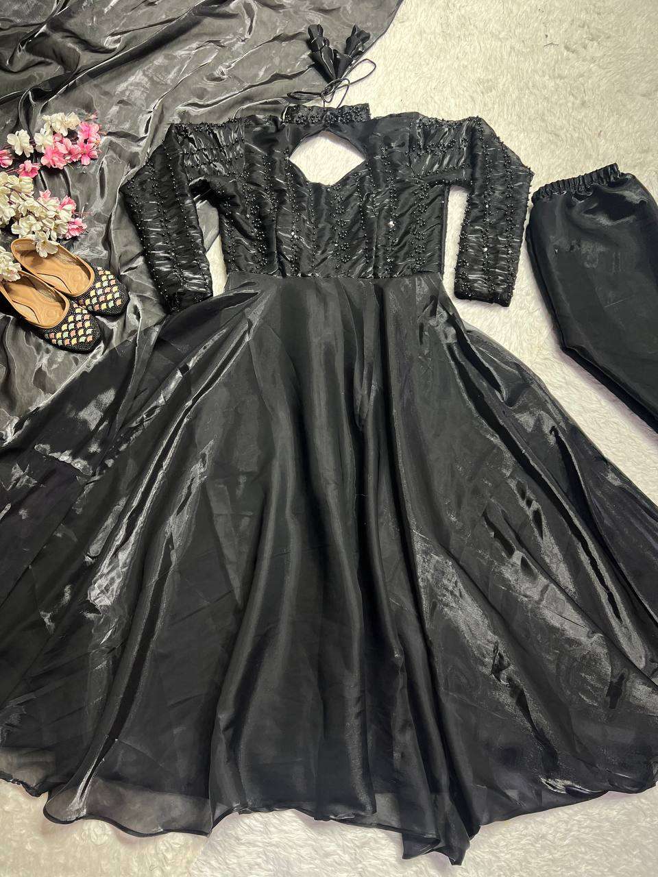 Women's Silk Heavy Embroidery Sequence Work Long Anarkali Kurti With Pant and Dupatta Set - Image 4